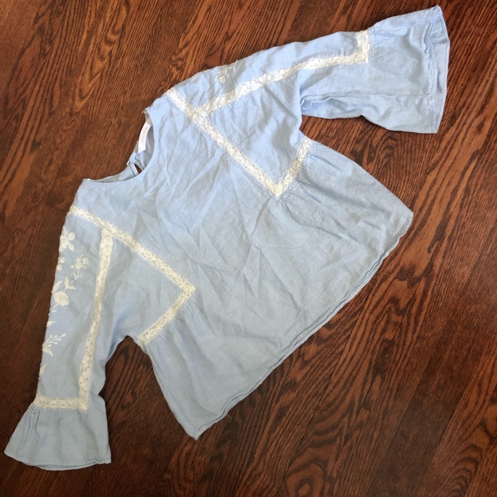 Zara Light Blue Floral Embroidered Blouse
